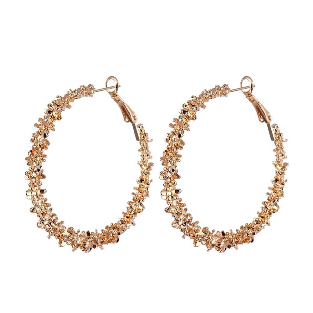 💥Geometric Circle Round Gold Plated Hoop Earrings for Women, UNVN12435